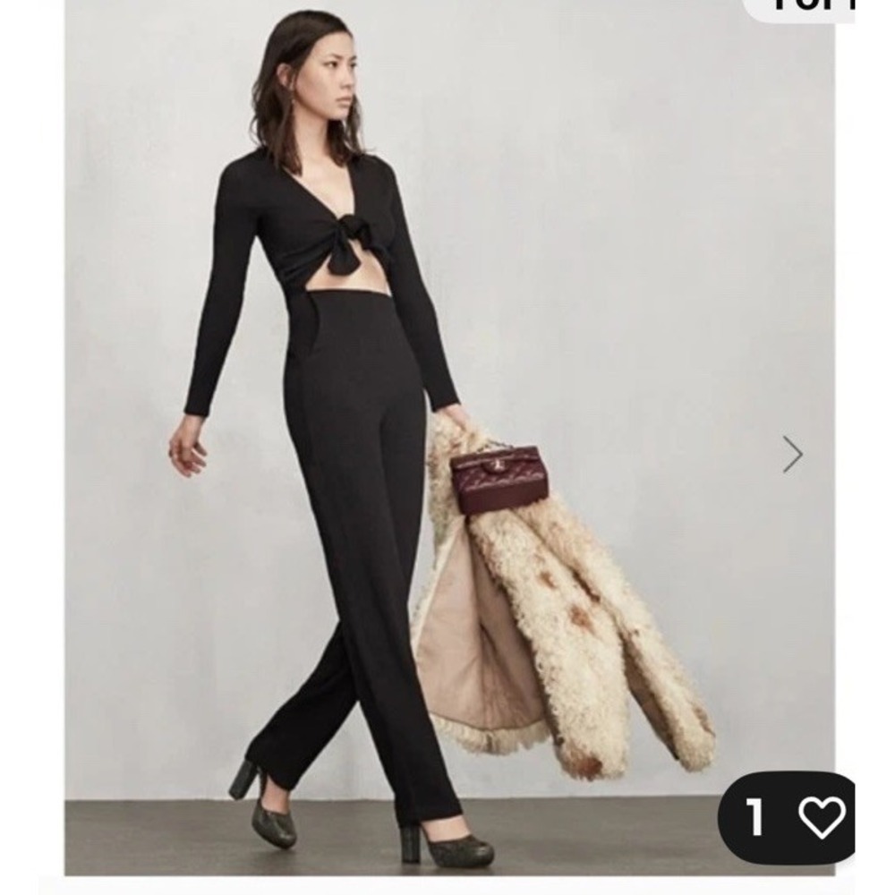 $258 Reformation Cut Out Tie Front Jumpsuit Black 4